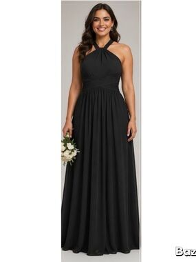 Sz 16 black halter neck Venetian Style flowing Evening Dress David’s Bridal